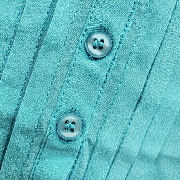 LINQ Los Angeles Women's Blue Modal Silk Blend Roll Tab 1/2 Button Top Size S - Picture 3 of 6